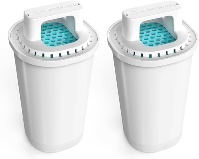 HOMEWATER Pitcher Replacement Water Filter Cartridge, White, BPA-Free ABS Material, 2-Pack, 10-Cup Pitcher Compatible (FG-RF-PITCHER-2PK)