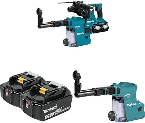 Makita XRH10PTW 18VX2LXT 1-1/8" RotoHam Kit w/DustExtractor, AFT with bonus BL1850B-2 18V LXT Lithium-Ion 5.0Ah Battery, 2/pk & DX08 Dust Extractor Attachment with HEPA Filter