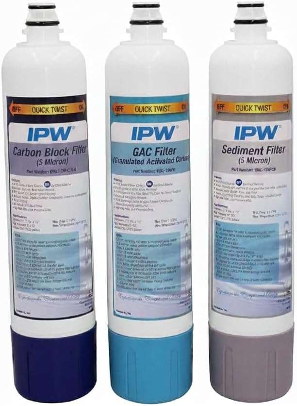 IPW Industries Inc - Replacement 5 Stage Water Filter Set for E3RO550-EZ | PureT EZ Slim Reverse Osmosis System, Sediment, Carbon, GAC | RO Water Filter Set (3, Set of 3)