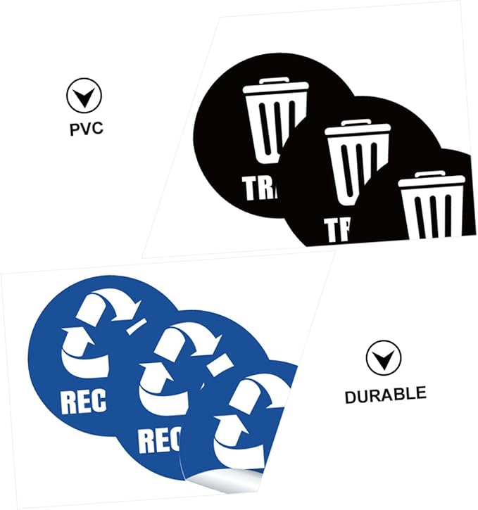 VILLCASE 6-Pack Self-Adhesive Garbage Classification Stickers for Waste Sorting Labels for Trash Cans and Recycle Bins for Home Kitchen and Office Organization