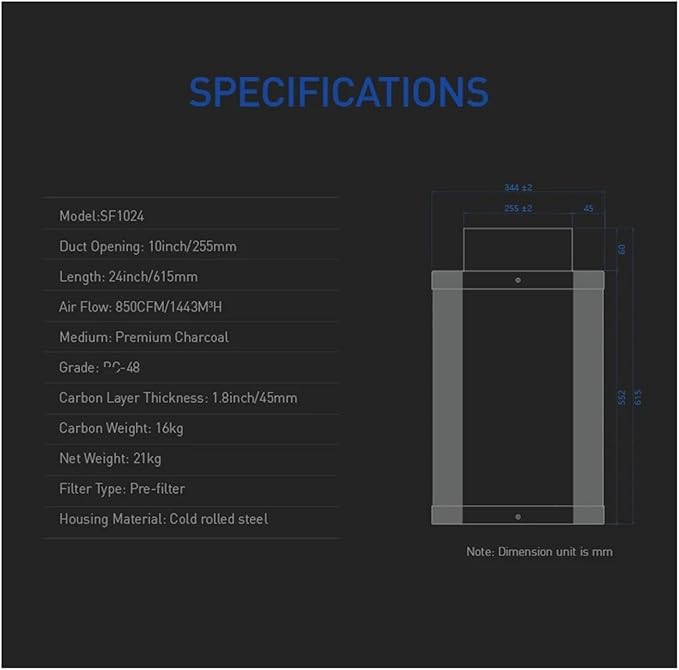 10 * 24 Hydroponic Carbon Air Filter/hydroponic 10 Inch 24 Inch Length Carbon air Filter RC48