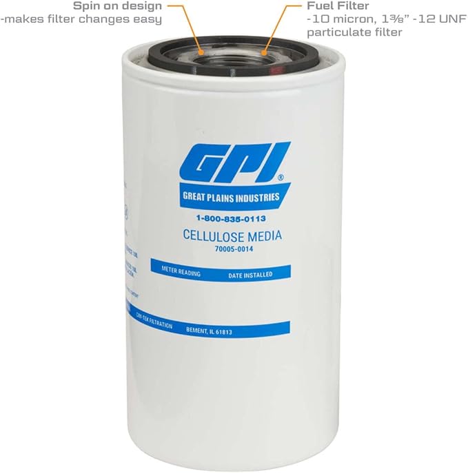 GPI P-25-10-1 3/8 Quick-Fit Particulate Replacement Filter for use with Fuel Transfer Pumps up to 25 GPM (95 LPM), 10 Micron, 1-3/8-12 UNF Thread (GPI Genuine Accessory 129340-07)