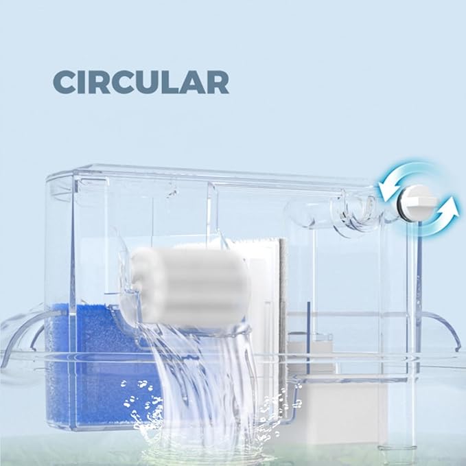 HIERYAN Circular Fish Tank Filter, Aquarium Hang on Filter, Small Fish Tank Filter with Biochemical Sponge, Suitable for a Circular Fish Tank with a Diameter of 5.35″ - 7″