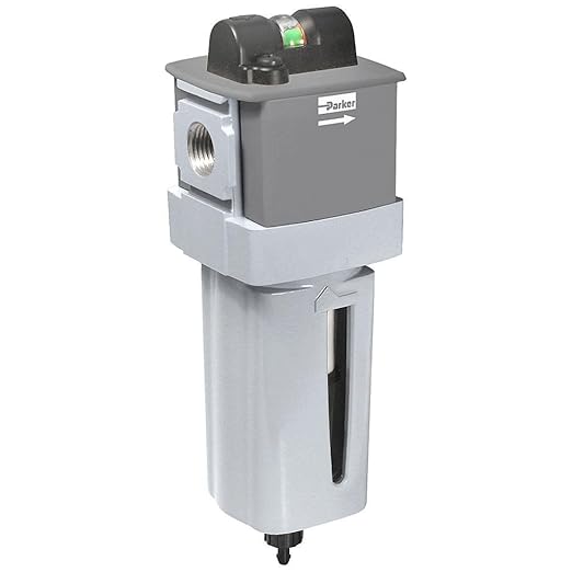 Parker Hannifin P33FA96DSAN Series P33F Aluminum Standard Coalescing and Adsorber Filter, 0.01 µ Element with DPI, Metal Bowl with Sight Gauge, Auto Drain, No Mounting Bracket, 3/4" NPT Port Size