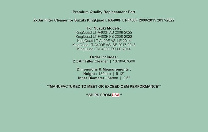 Generic Replacement Air Filter Cleaner For Suzuki KingQuad LT-A400F LT-F400F 2008-2015 2017-2022