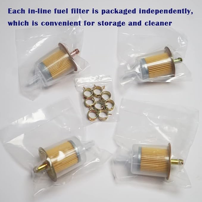 4PCS 5/16" Universal Fuel Filters with 8PCS 14mm Hose Clamps Gas Inline Fuel Filter Replacement for Motorcycles, Cars, Trucks HE007
