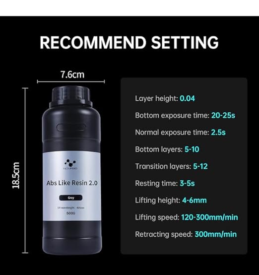 Nova3D ABS-Like 3D Printer Resin 2.0,Enhanced Toughness and Strength, High Precision, Low Odor, Broad Compatibility with All 12K/14K LCD Resin 3D Printers (Gray,500g)