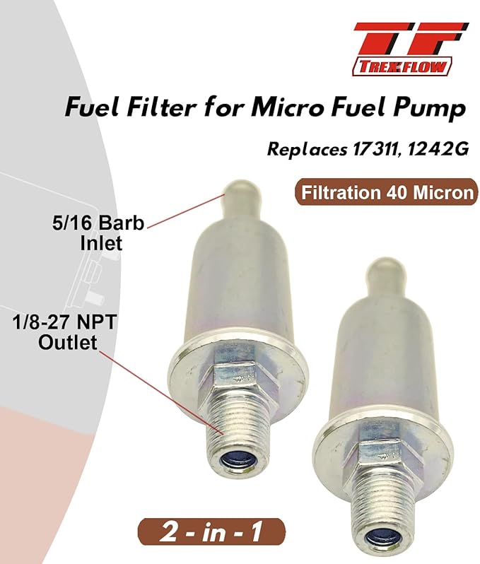 2 Pack Fuel Filters 40 Micron for Gasoline Fuel Only replaces 17311 1242G for Micro Fuel Pump 17301 17303 12S 42S