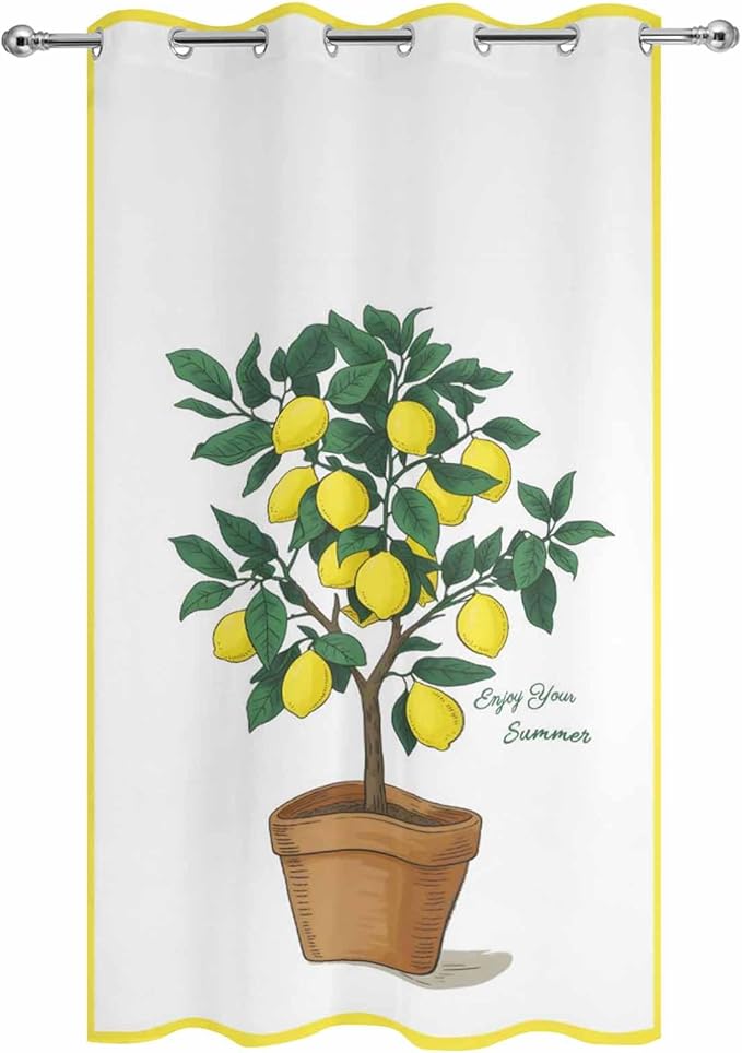Lemons Outdoor Curtains for Patio Summer Fruit Lemon Tree Waterproof Outside Curtains with Grommet Top Weatherproof Curtain for Cabana Pergola Gazebo, 1 Panel, 54" W x 95" L