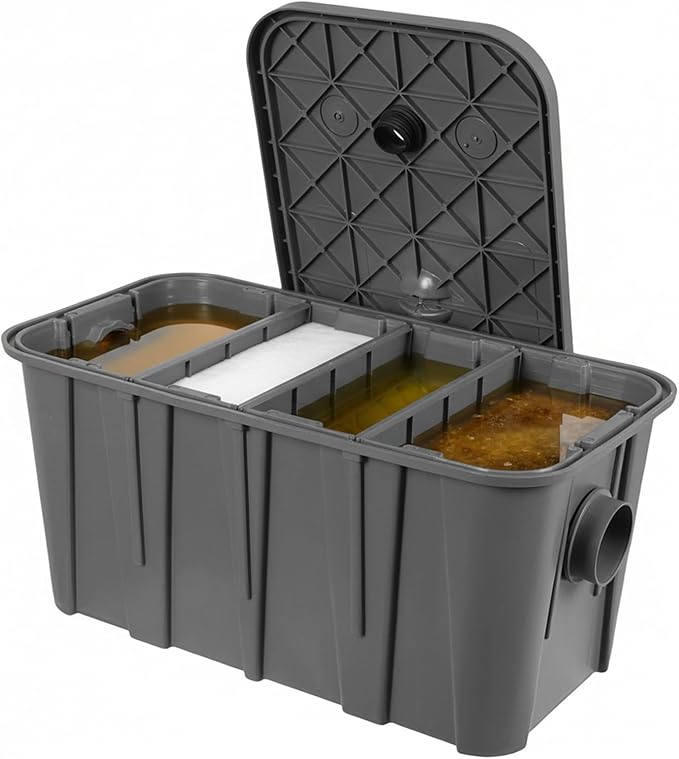 Generic Commercial Grease Interceptor Trap with Removable Filter Basket Interceptor Oil-water Separator Prevents Clogs and Odors for Restaurant Canteen Home Kitchen