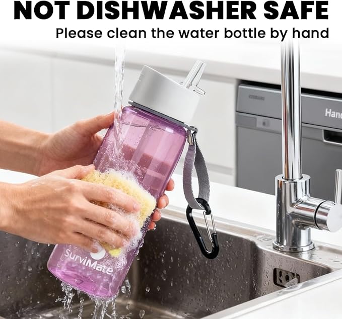 Survimate 5-Stage 0.01μm Ultra-Filtration Filtered Water Bottle, BPA-Free Material, NSF/ANSI 42&372 Certified, Portable Water Filter Bottle for Survival, Camping, Hiking, and Emergency Use