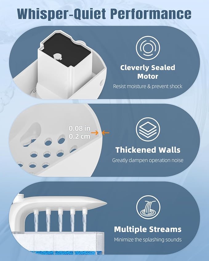 Pawfly 106 GPH 5 W Turtle Tank Filter, Low Water Level Turtle Filter for 5-30 Gallon Tanks, Ultra Quiet Adjustable Internal Filter for Turtle Tanks, Mechanical & Bio-Filtration Turtle Water Filter