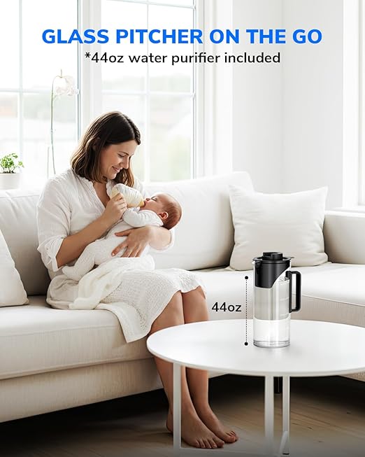 Ecoviva Mate 3 Countertop Reverse Osmosis Water Filter, 8-Stage RO Water Filtration System with 44oz Water Pitcher Smart Auto-Filling, NSF Certified Water Purifier, 3:1 Pure to Drain, Black