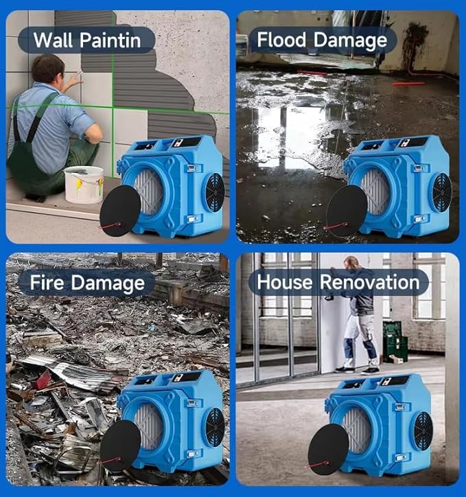 550 CFM Air Scrubber, Air Purifier with 3 Stage Filtration, Air Machine for Industrial and Commercial Use, Air Mover Dehumidifier with MERV-10 Filter, HEPA, Activated Carbon Filter (Blue)