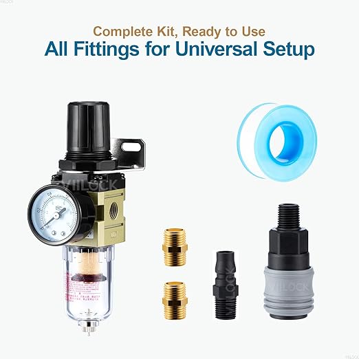 1/4" NPT Air Compressor Filter Regulator Combo, Water Separator Air Pressure Regulator with Gauge AW2000-02
