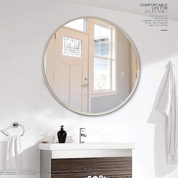 Round LED Bathroom Mirror Demister Pad IP44 Vanity Large Mirror Cold Light Dressing Wall Mirror (Color : Cold Light Size : 60cm) (Gold 80cm)