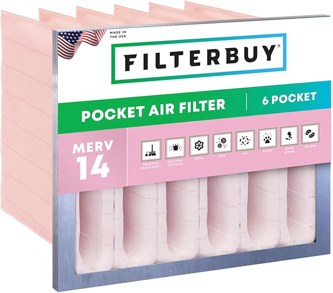 Filterbuy 20x24x12 6-Pocket Air Filter MERV 14 HVAC Replacement (1-Pack)
