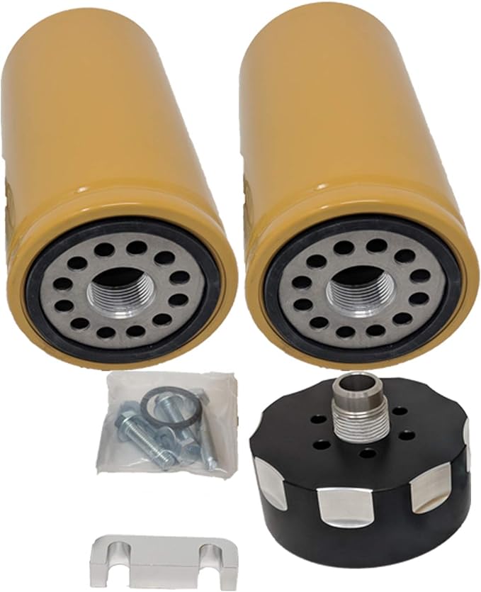 Fuel Filter Adapter - Compatible with GM Chevy Chevrolet Duramax 6.6 6.6L Diesel 2001-2016 - DK Engine Parts) (Black with 2 DK Filters)