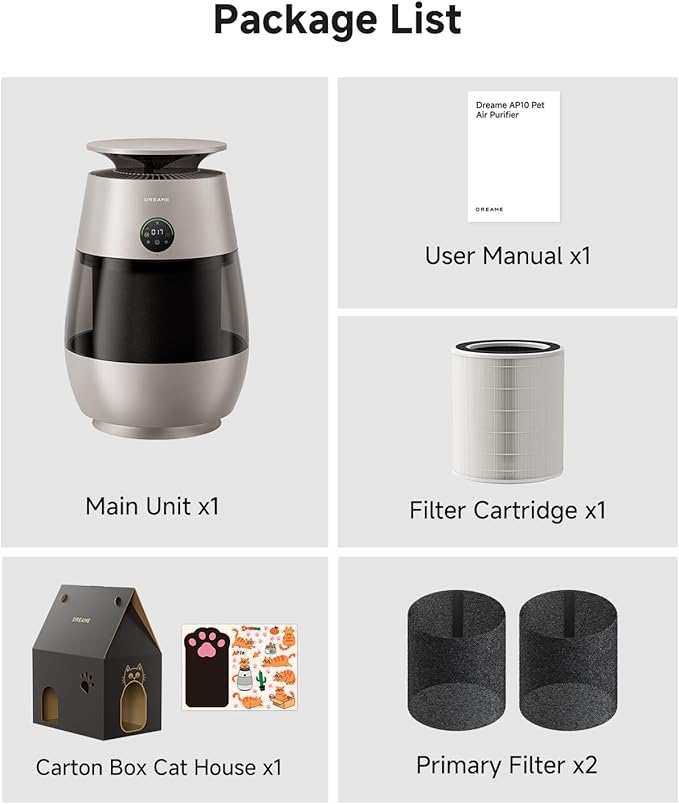 Dreame Pet Air Purifier, Cleans 5,386 ft² in One Hour, 1,346 ft² for Home Large Room, NeverChange 5.4-Year Filters for Odor Purification, 360° Visual Collection of Hair, Pet-Friendly Design, Glod