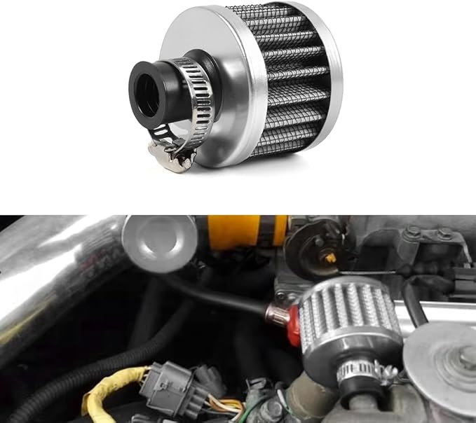 MUGE RACING 2Pcs Air Filter Cold Air Intake Filter Breather 12mm Valve Cover Breather Filter For Car and Motorcycle (Sliver)