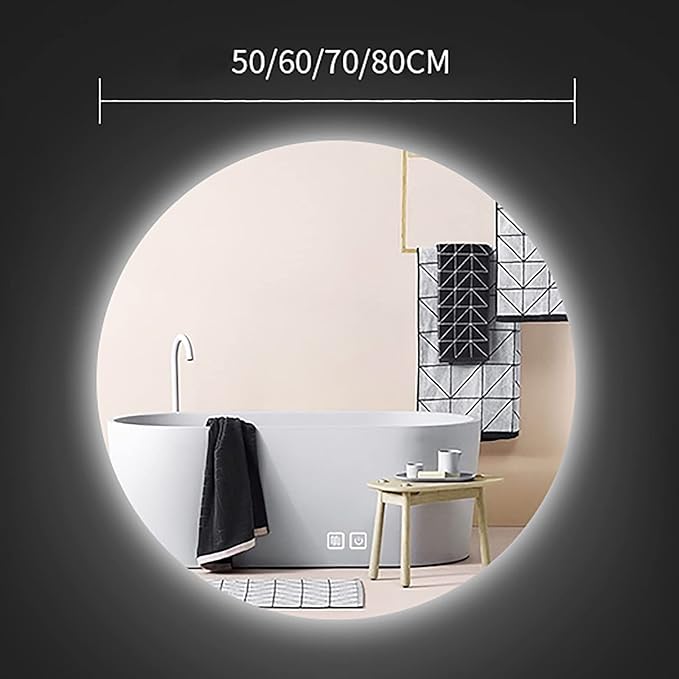 Led Mirror for Bathroom,Bathroom Mirrors for Vanity,Shatter-Proof,with Dimming & 3 Color Modes,Heated Demister Pad,Anti-Fog,Hanging Vanity Mirror,Easy to Install, Easy to Clean (Size : 60x60cm)