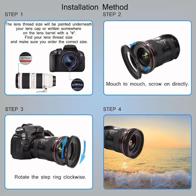YAMAFOO 77mm to 52mm Step-Up Ring/Step Down Rings Filter Adapter for All Brands UV ND CPL Metal Ring Step-Up Rings Adapter Filter,Black(77-52)