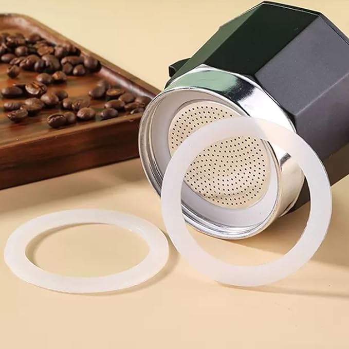 2 Pcs Filter with 3 Pcs Silicone Gasket Seals for 3 Cup Stovetop Espresso Coffee Maker Replacement Parts for DITOSH Aluminium Moka Pot