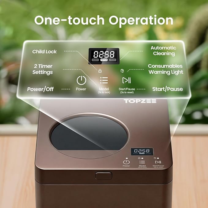 TOPZEE Kitchen Composter-3L Electric Composter for Kitchen Countertop, Compost Bin Outdoor/Indoor Odorless, Compost Machine,4H Fast Compsting, Light Brown
