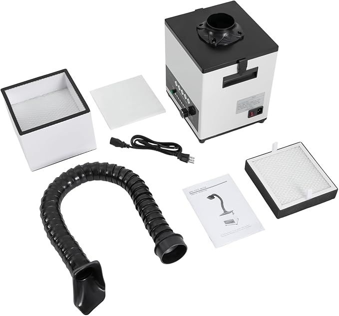 100W Fume Extractor Smoke Purifier,3-Stage HEPA Activated Carbon Filters, Low-Noise,225m³/h Air Flow, Tabletop Adsorption Filtration for Soldering,Smoke, Dust, Particles, Rosin, Hair