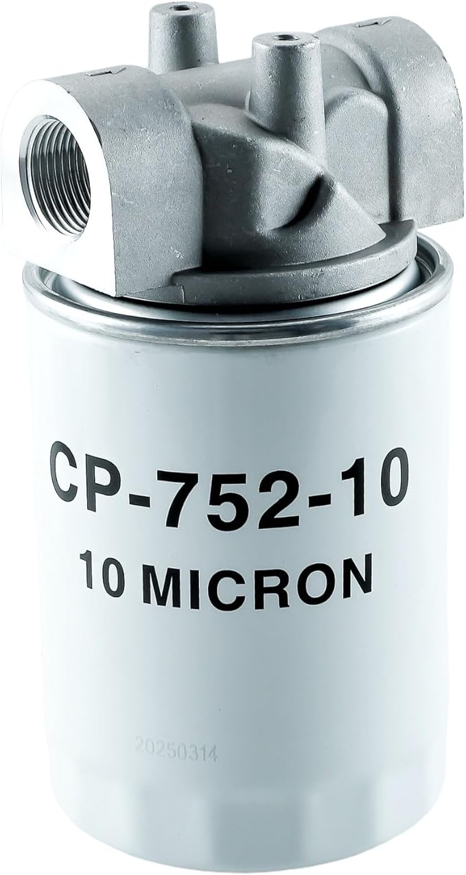 Hydraulic Oil Filter Assembly - 3/4" NPT Ports,10 Micron Spin-On Hydraulic Return Line Filter Housing with Indicator Port, 20 GPM, 200 PSI for Log Splitters&Mini Excavators,Models 723-0405,CP-752-10