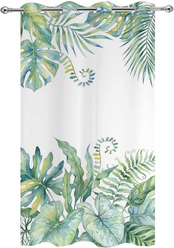 Leaves Outdoor Curtains for Patio Green Leaf Tropical Plants Farmhouse Pastoral Waterproof Outside Curtains with Grommet Top Weatherproof Curtain for Cabana Pergola Gazebo, 1 Panel, 54" W x 108" L