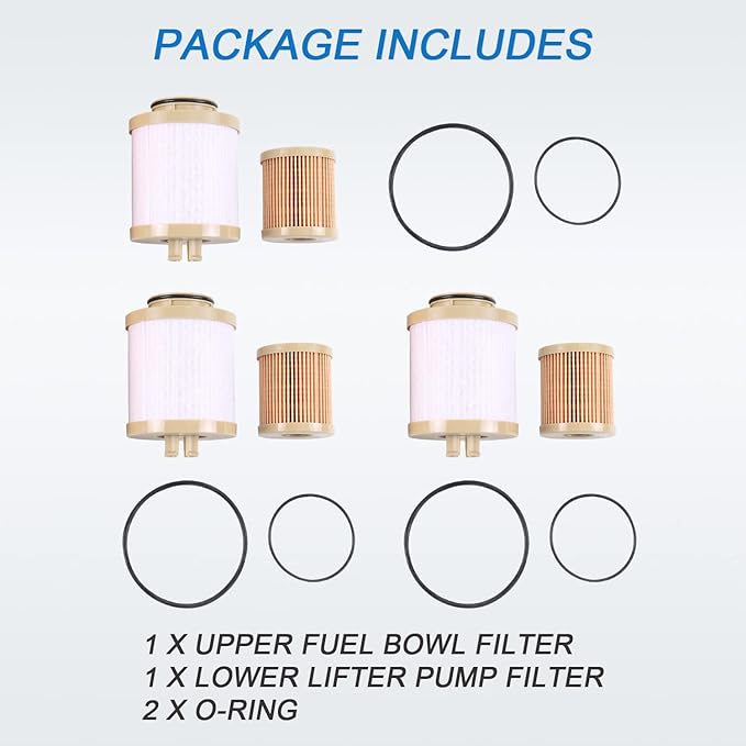 CARMOCAR replacement for Ford 6.0L 2003-2007 Diesel Fuel Filter 3 Pack includes lower lifter pump filter and upper fuel bowl filter FD4604 Ford F250 F350 F450 F550 F650 EXCURSION FD-4604 FD-4616
