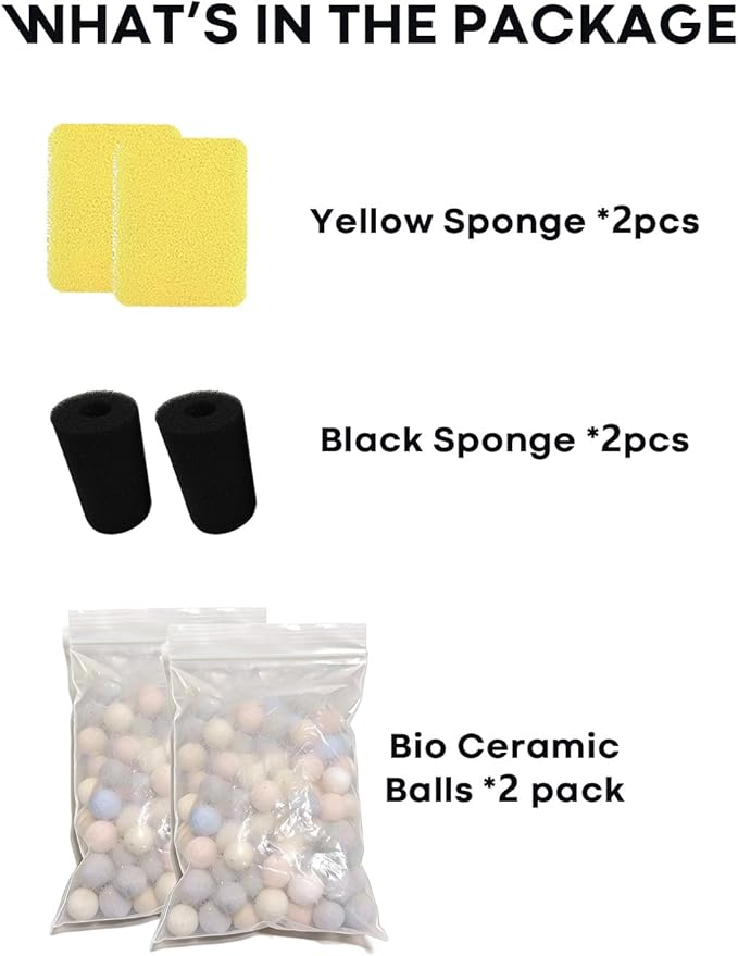 Wonderfactory 2 Pack G1 Filter Media Replacement, Sponge Ceramic Rings Bio Balls Media Biological Material Filtration 1 to 5 Gallon Fish Tank Small Aquarium