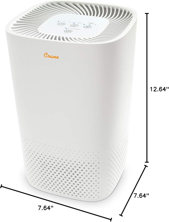 Crane Air Purifier with True HEPA Filter, UV Light, 250 Sq Feet Coverage, Timer Function, Sleep Mode, Washable Particle Filter, EE-5067