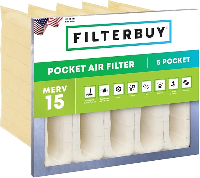 Filterbuy 16x20x12 5-Pocket Air Filter MERV 15 HVAC Replacement (1-Pack)