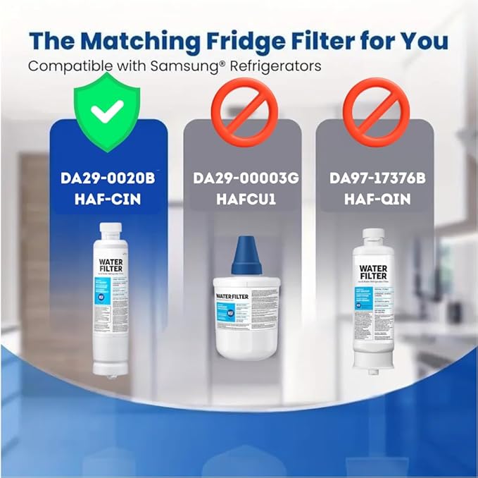 Samsungยฎ HAF-CIN/EXP DA29 Water Filter Replacement โ Compatible with DA29-00020B โ Carbon Block 99% Contaminant Reduction โ Fresh Water & Ice โ 6 Month Life 1 PACK