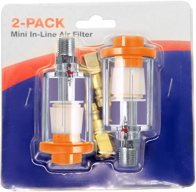 beduan Water Oil Separator Filter, 1/4" NPT Male and Female Thread Spray Gun Filters Air Compressor Fitting Compressed Orange(Pack of 2)