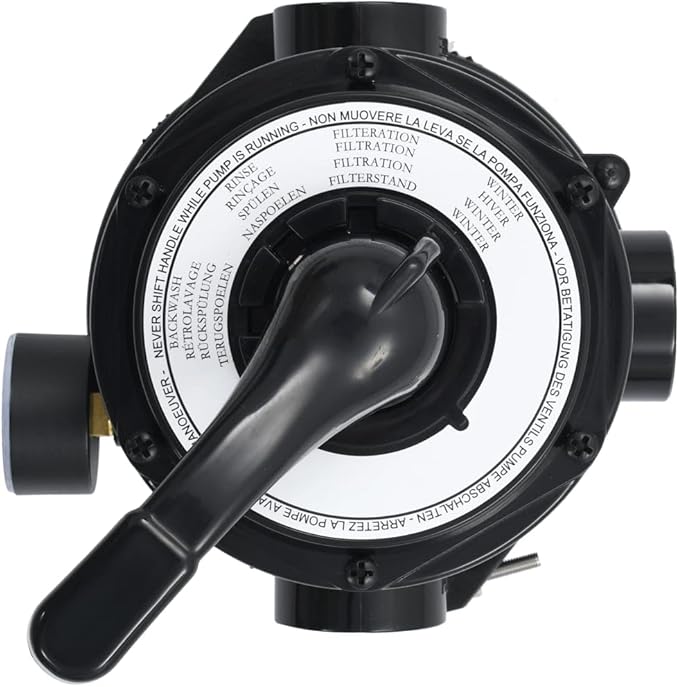 vidaXL 4-way Multiport Valve for Pool Sand Filter - 1.5” Fitting Connectors, ABS Material, With Pressure Gauge - Top-mount - Easy-to-use Lever-action Handle - Black