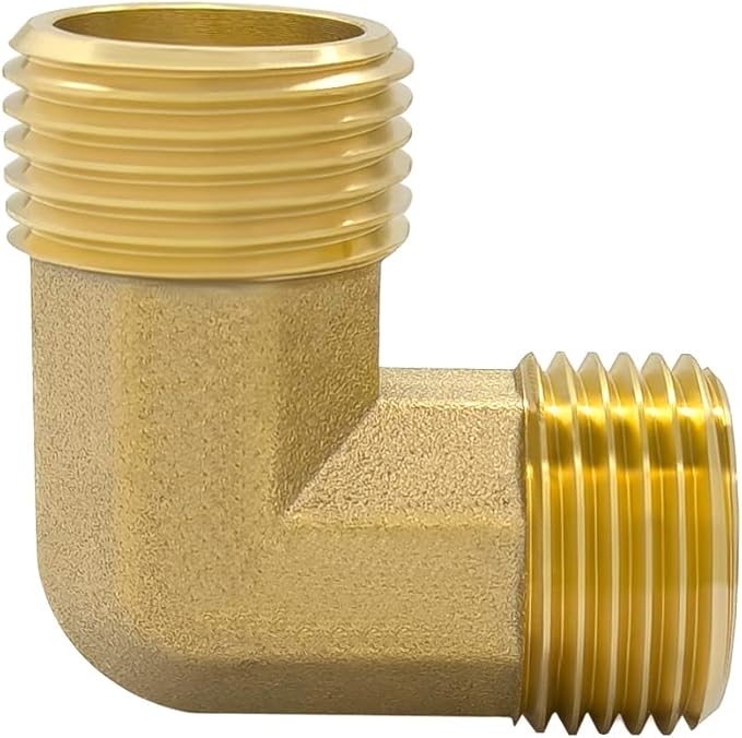 Hooshing 2PCS Brass Pipe Fitting 90 Degree Elbow 3/4 Inch NPT Male x 3/4 Inch NPT Male L Shape Right Angle