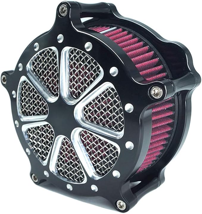 Air Filter Intake Cnc Cut Air Cleaner Venturi Motorcycle Chrome Kit for Harley Dyna 2000 - 2017 Softail 2000 - 2015 Touring 2000 - 2007 Fitment - B (Red)