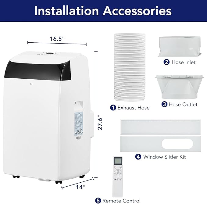 GarveeLife 12,000 BTU Portable Air Conditioners - Smart AC Units Cold Air System Quiet Cooling within 550 sq.ft with Remote Control 24H Timer/Dry/Fan Modes Drain-Free Window Installation Kits