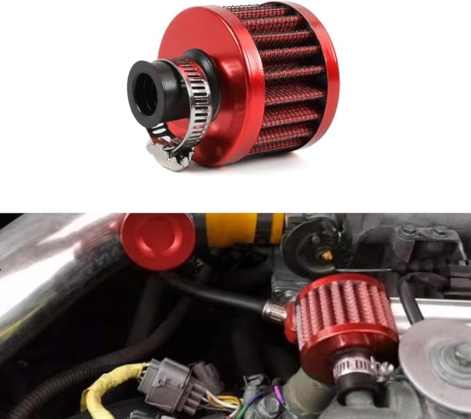 MUGE RACING 2Pcs Air Filter Cold Air Intake Filter Breather 12mm Valve Cover Breather Filter For Car and Motorcycle(Red)