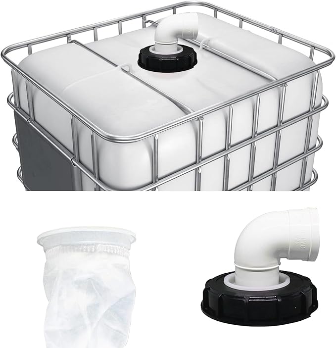 samou IBC Lid Filter 165 mm 90° Ton Barrel Cover with Nylon Washable IBC Tank Lid Filter for mounting on IBC Container Rainwater Tank IBC 1000 Liters DN150 (90° Angle)