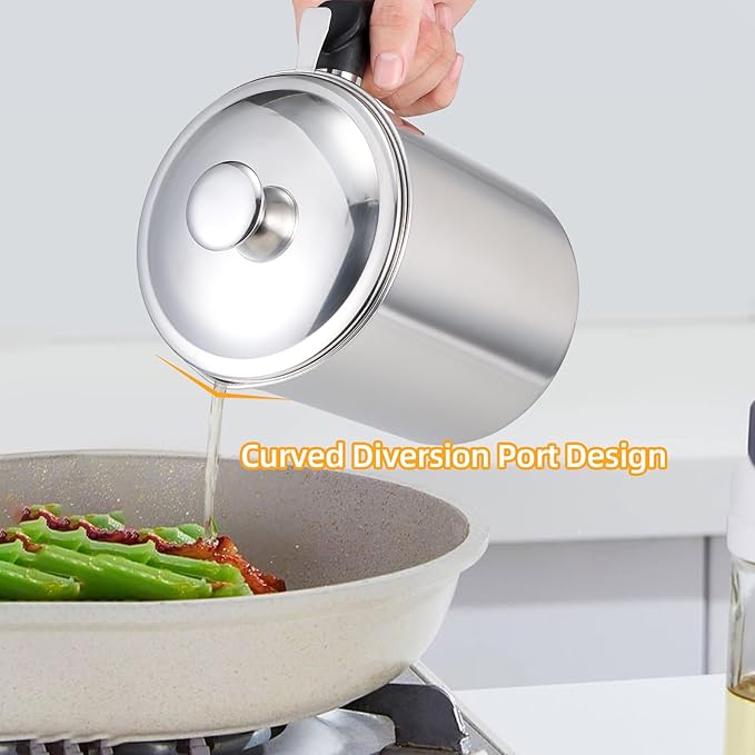 Kaemi 2.2L / 74OZ Bacon Grease Container With Strainer, Bacon Grease Keeper,Oil Storage Container for Kitchen,Filtered Oil Jug With Lid and Easy Grip Handle for Storing Meat Frying and Cooking Oil