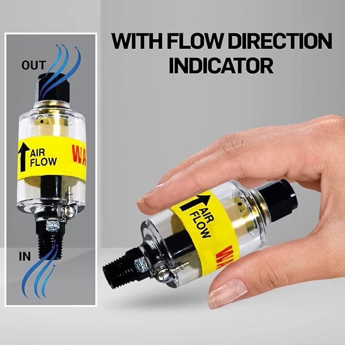 LE LEMATEC Air Dryer for Compressor - Inline Water Separator & Air Tool Oil, 1/4" NPT Moisture Separator for HVLP Spray Guns, Plasma Cutters, Pneumatic Tools, 2-150 PSI