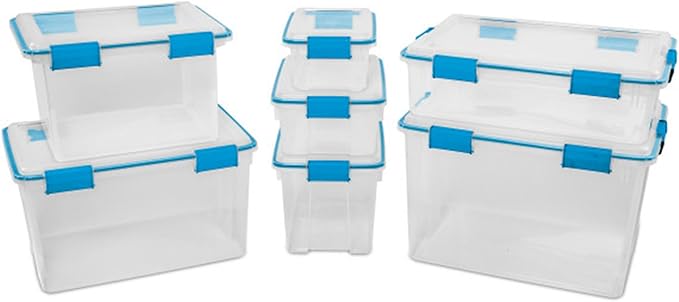 Sterilite 4 Pack Gasket Box, Weather-Resistant Storage Bins with Latching Lids, 54 Quart - Heavy-Duty Organizing Containers for Closet, Bathroom, and Office