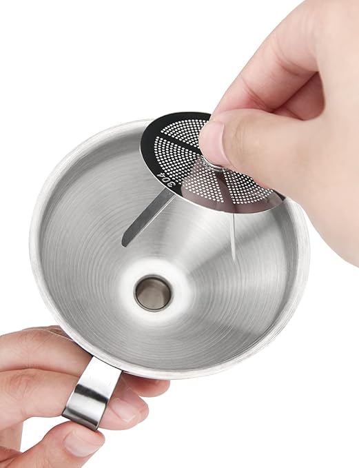 Resin Funnel, Resin Filter Funnel with Strainer 3D Printer Stainless Steel Funnels for Filtering and Recycling UV SLA/DLP/LCD Photosensitive Resins, with Cleaning Brush