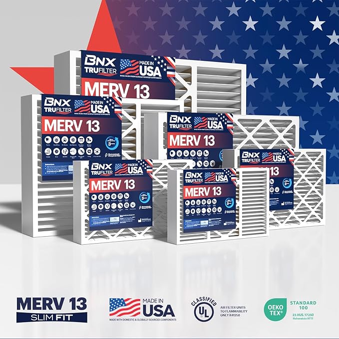 BNX TruFilter 20x20x5 (19.88’’ x 19.88’’ x 4.38‘’ Honeywell Compatible 4”) MERV 13 Air Filter (2-Pack) - MADE IN USA - HVAC AC Furnace Filters Health, Allergies, Mold, Bacteria, Smoke, MPR 1900 FPR 10