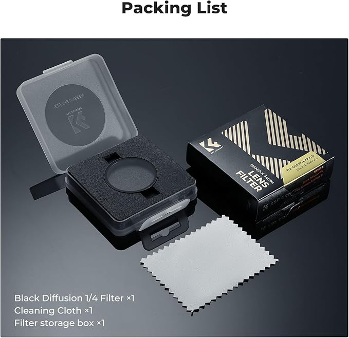 K&F CONCEPT Snap On Black Diffusion 1/4 Filter Compatible with DJI Osmo Action 6, Creative Mist Cinematic Effect Filters, Multi-Coated/Optical Glass/Aluminum Alloy Frame Action Camera Accessories