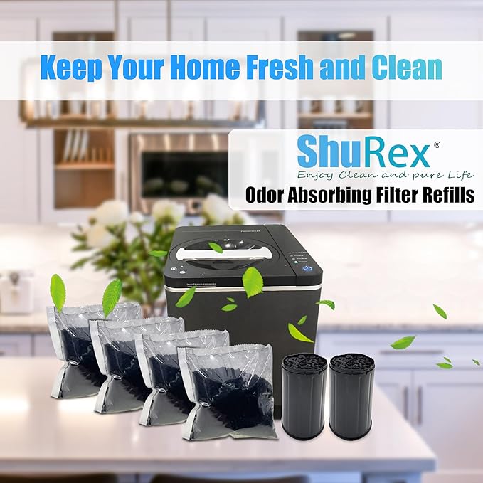 4-Pack Shurex Odor Absorbing Filter Refills for Vitamix FoodCycler Filters, Replacement Activated Carbon for Vitamix Foodcycler Replacement Filters